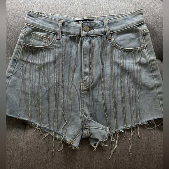 Denim Short w/ fringe detail (High Waist) - Picture 1 of 3